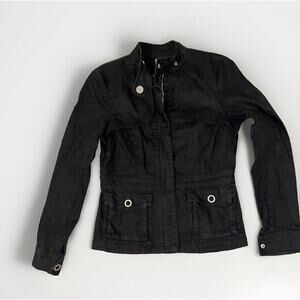 Adolfo Dominguez Jacket Women's S 38 Black Linen Blend Zip Silver Hardware Spain